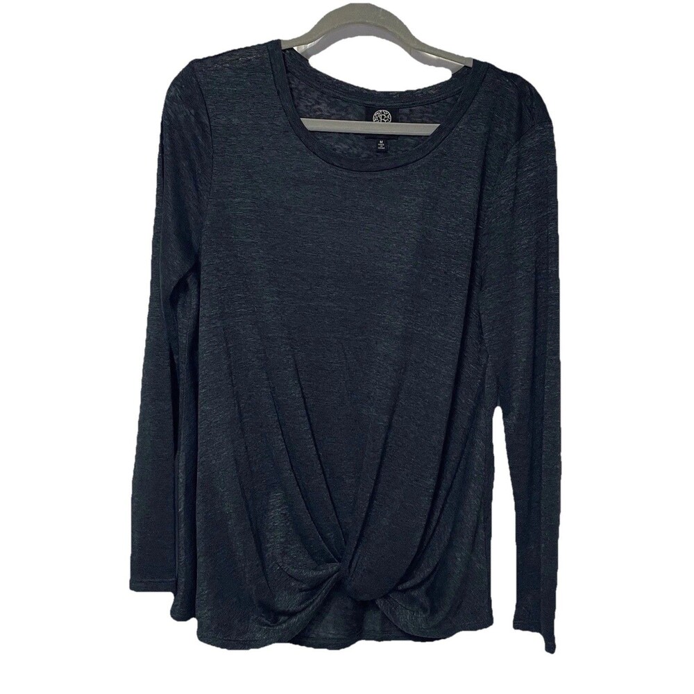 Bobeau Women’s Long Sleeve Twist Front Gray Lightweight Knit Top Size Medium